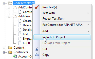 include code templates in project