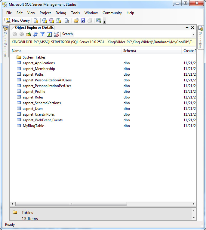 sql server with tables