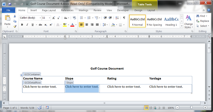 Golf course Word template